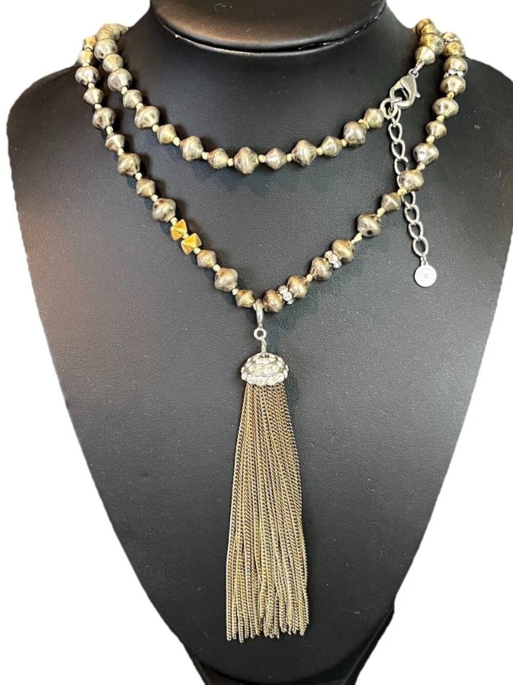 Stella Dot Necklace Milana Tassel Mixed Metals Long Silver Gold Pave Rhinestones